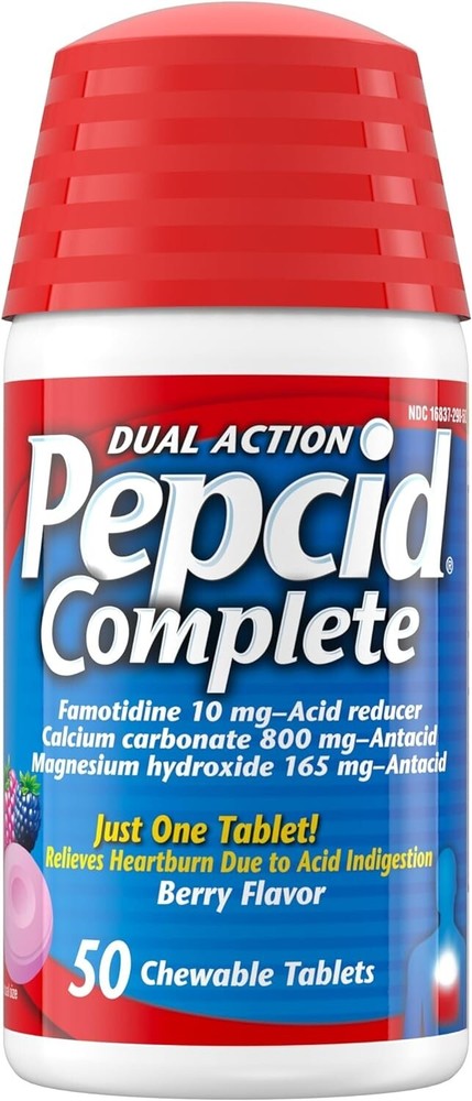Pepcid Heartburn Relief Berry Complete Acid Reducer Antacid 50 Chewable Tablets-image