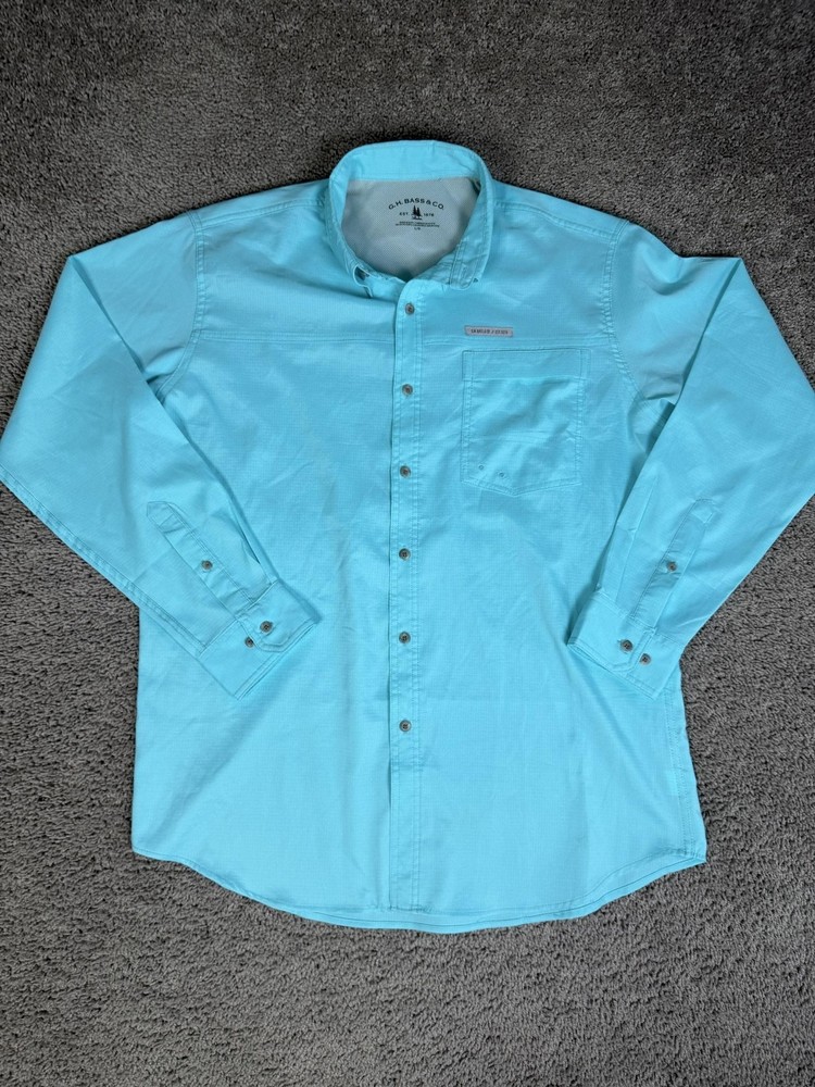 G.H. Bass & Co. Shirt Mens XL Blue Long Sleeve Fishing Pockets Breathable