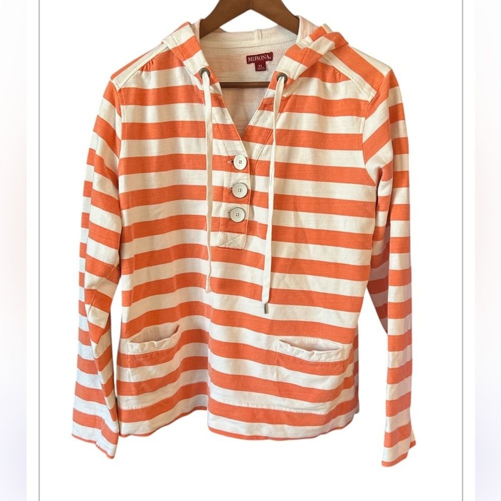 MERONA women’s orange and white striped hoodie sweatshirt/  size XL