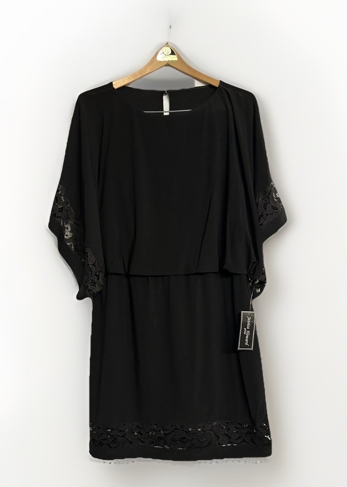 Jessica Howard Women's Black Embellished 3/4 Sleeve Sheath Dress Petite: 14P