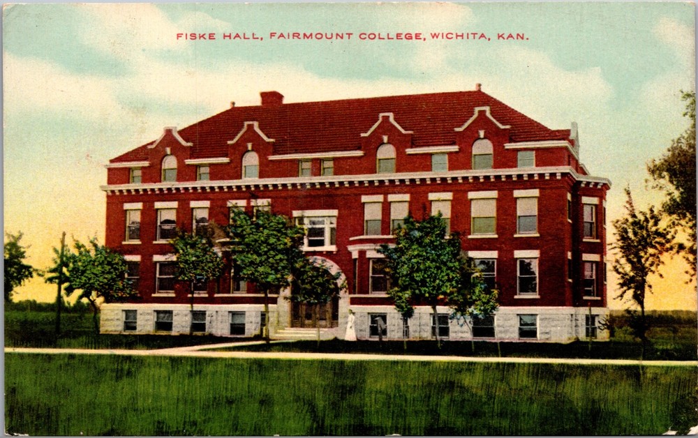 Postcard Fiske Hall at Fairmount College in Wichita, Kansas