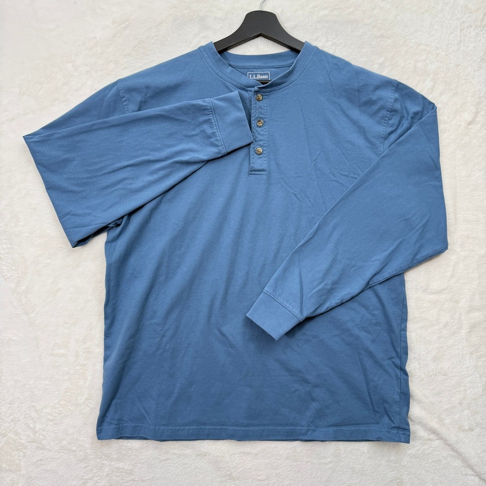 LL Bean Henley Men Large Blue Long Sleeve Traditional Fit Cotton Shirt