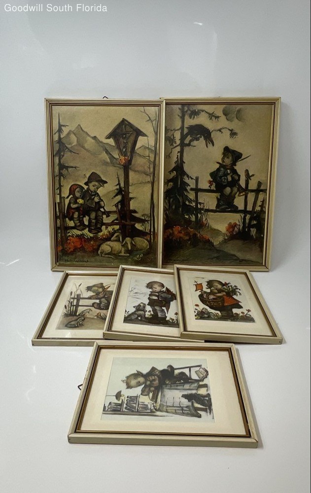 Vintage Hummel Lithograph Framed Wall Art Print Set Of 6 Assorted