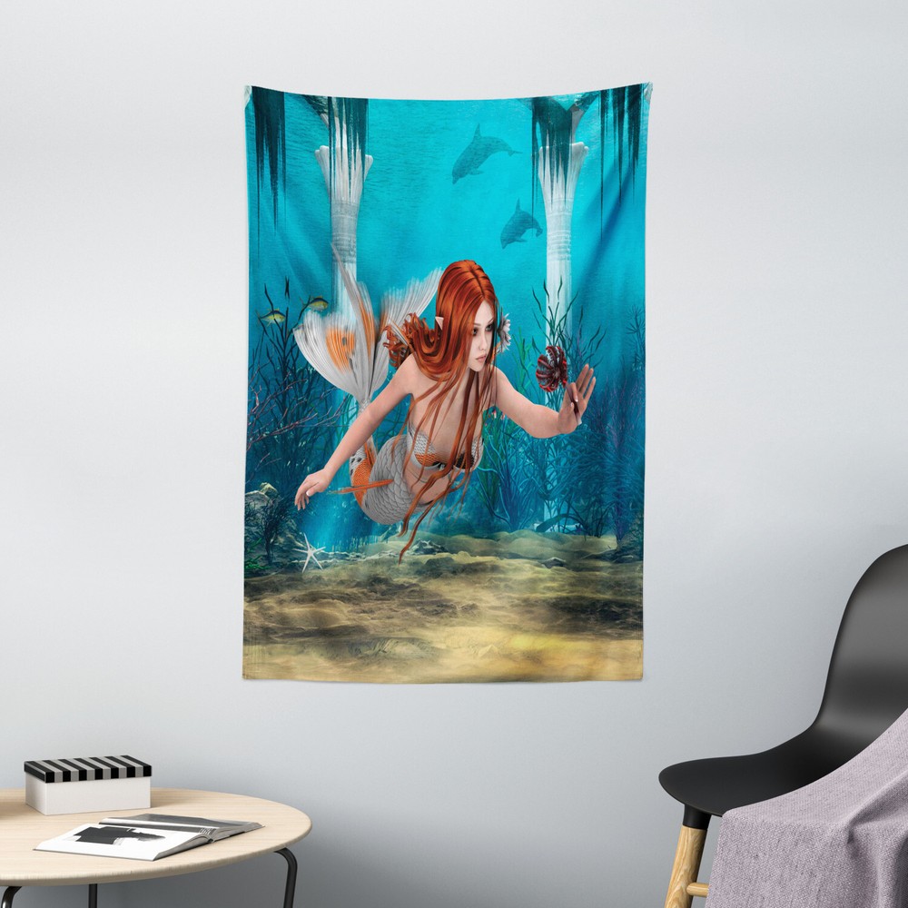 Mermaid Tapestry Magic Aqua Sea Lily Print Wall Hanging Decor