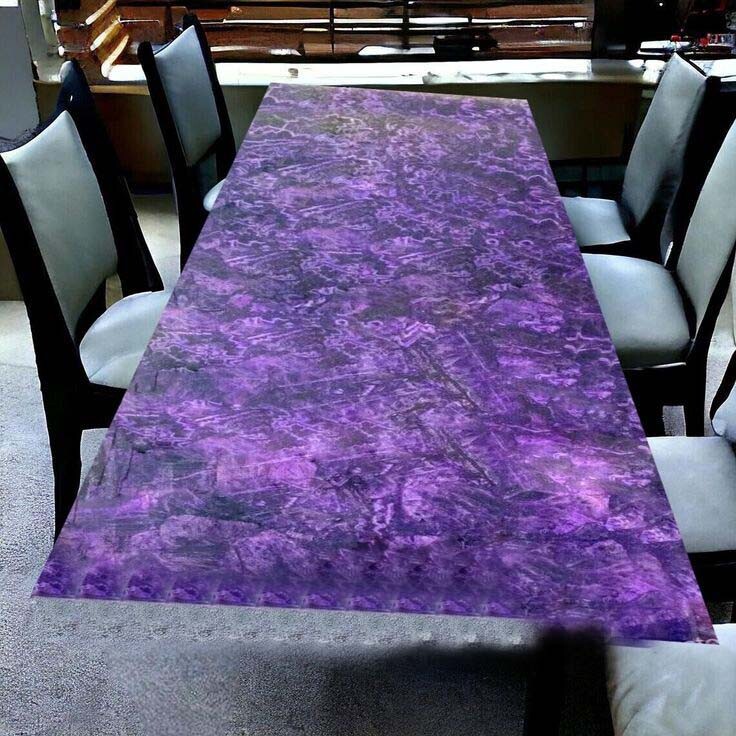 Amethyst stone slab dining table top with elegant decor
