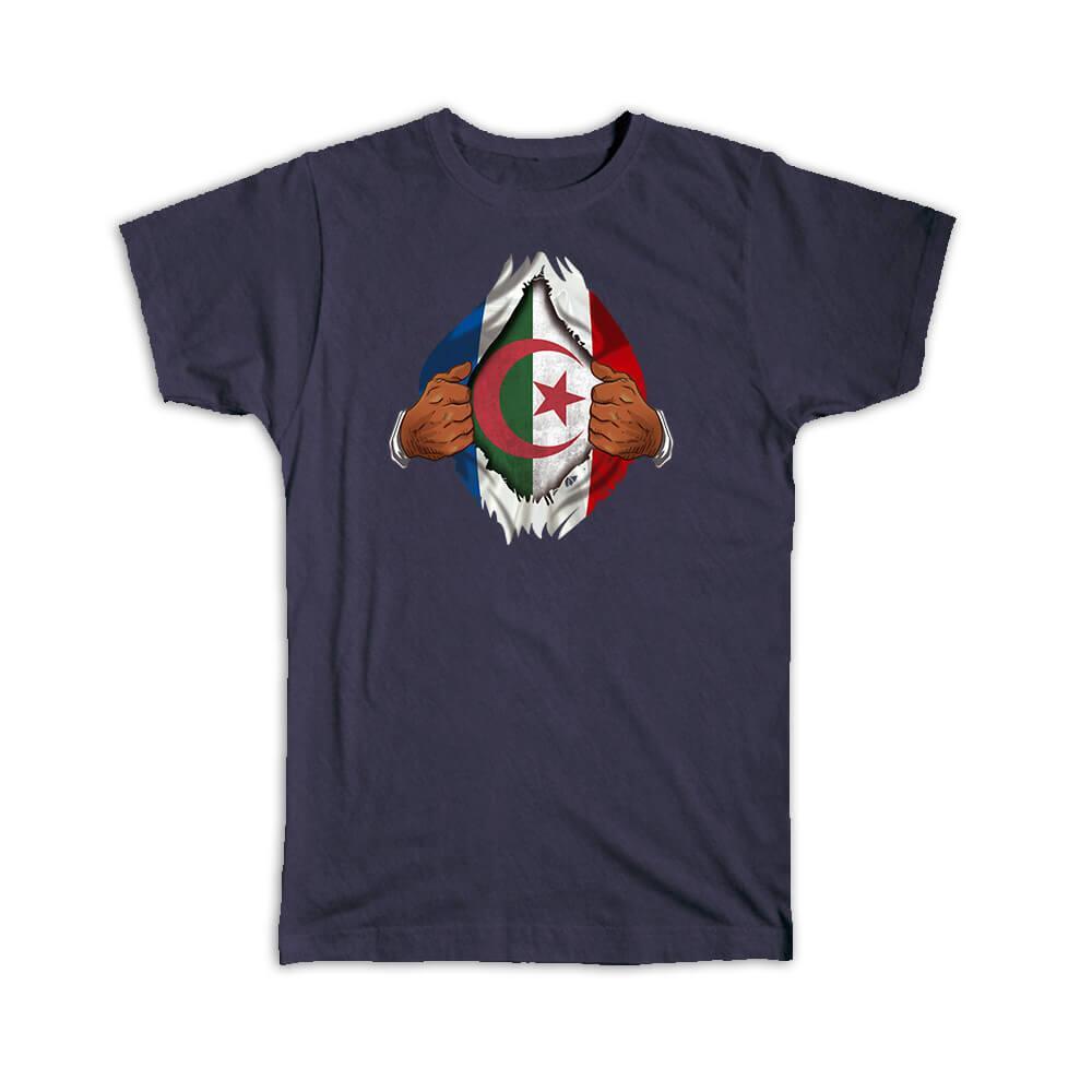 Algeria French Flag Chest Algerian Gift T-Shirt