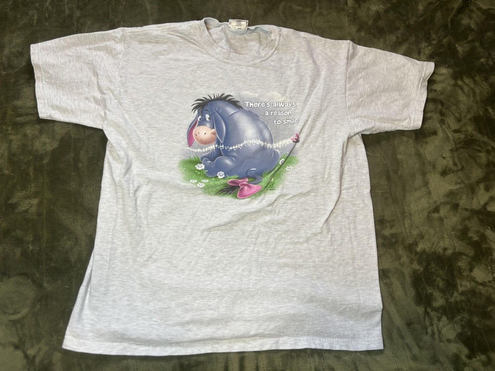 Vintage Disney Store Eeyore Shirt Mens Large Gray Reason To Smile Graphic 90s