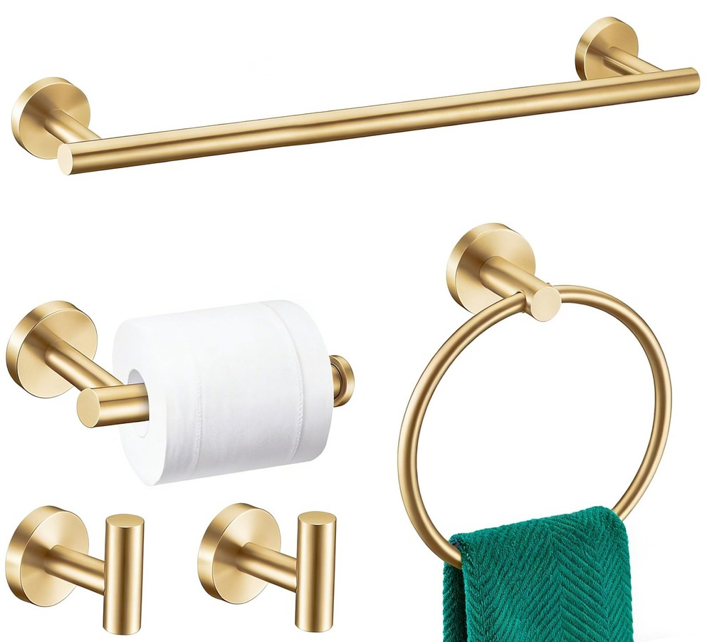 5 Pieces Brushed Gold Bathroom Hardware Set, SUS304 Stainless Steel 24 Inch B...