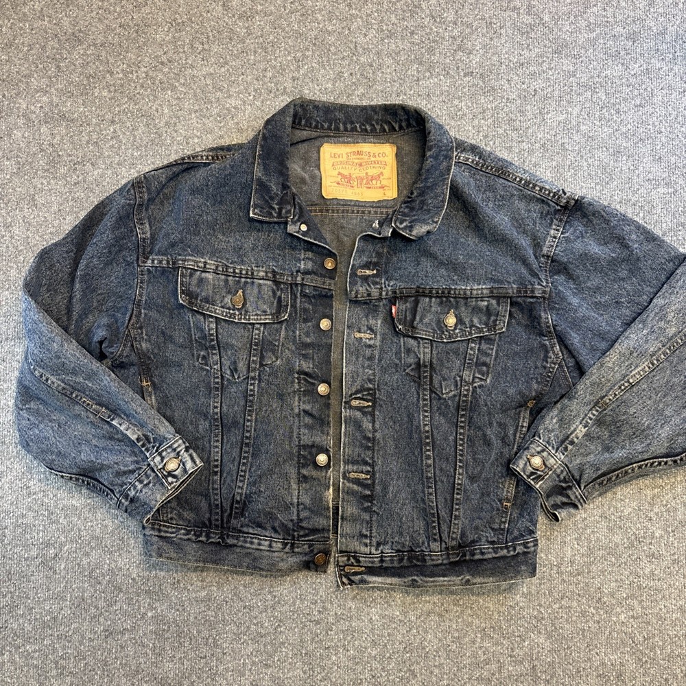 Vintage Levi's 70598-4865 Denim Trucker Jacket Dark Wash USA Mens Large