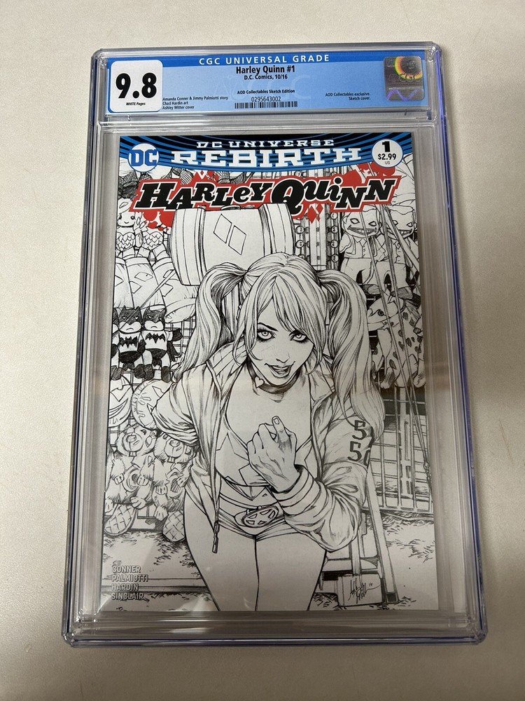 Harley Quinn Rebirth #1 Ashley Witter AOD Collectables Sketch Variant DC Cgc 9.8