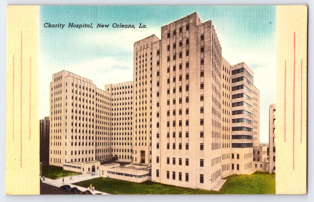New Orleans Louisiana LA Charity Hospital Building Vintage Linen Postcard