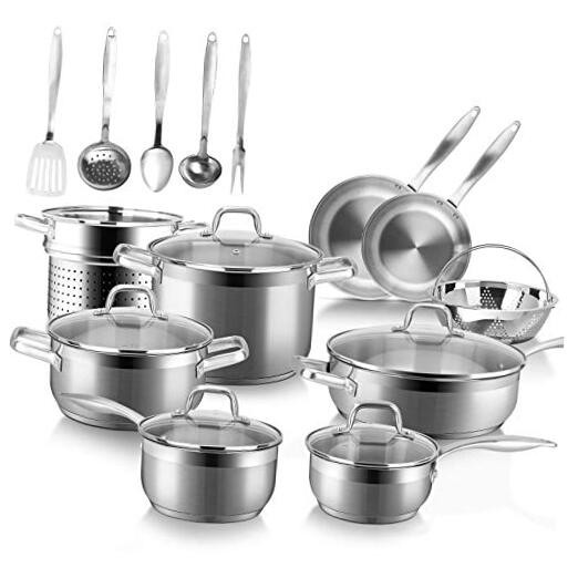 19-Piece Stainless Steel Induction Cookware Set for Professional Cooking