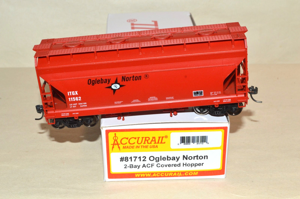 HO scale Accurail Oglebay Norton ACF 2 bay covered hopper car train MW KD's