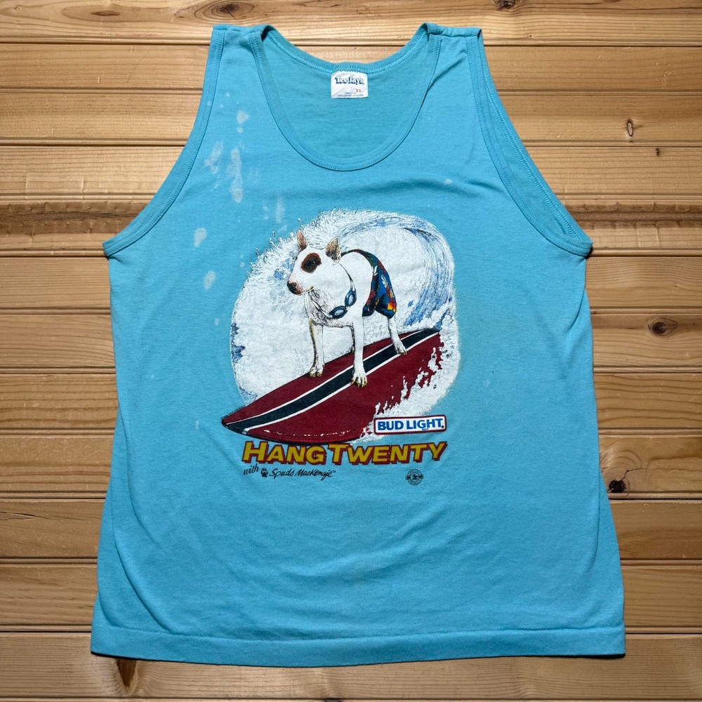 Vintage 1987 Bud Light Spuds MacKenzie Hang Twenty Graphic Tank Top USA Youth XL