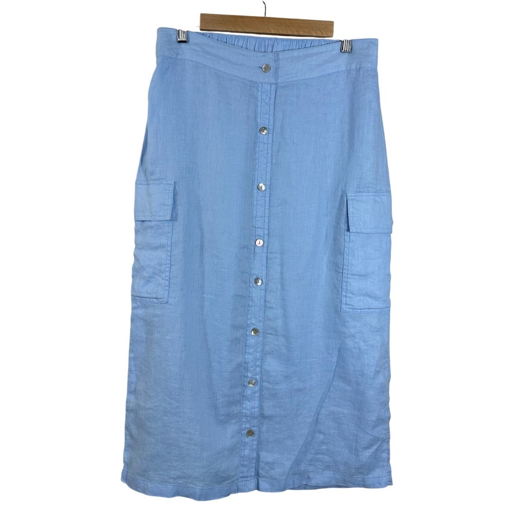 C&C California Women's Skirt Sky Blue 100% Linen Cargo Summer Midi Skirt Size S