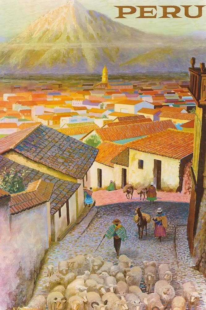 Cool Retro Travel Poster *FRAMED* CANVAS ART Peru 18x12