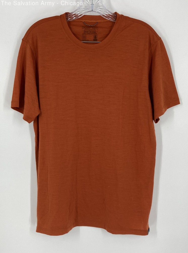 Patagonia Mens Orange Wool Blend Capilene Cool Merino Pullover T-Shirt Size M