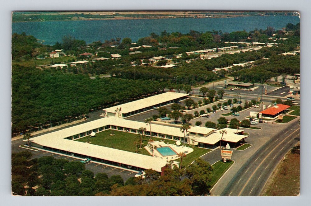 Tarjeta postal vintage de Winter Haven FL-Florida, Landmark Motor Lodge, restaurante