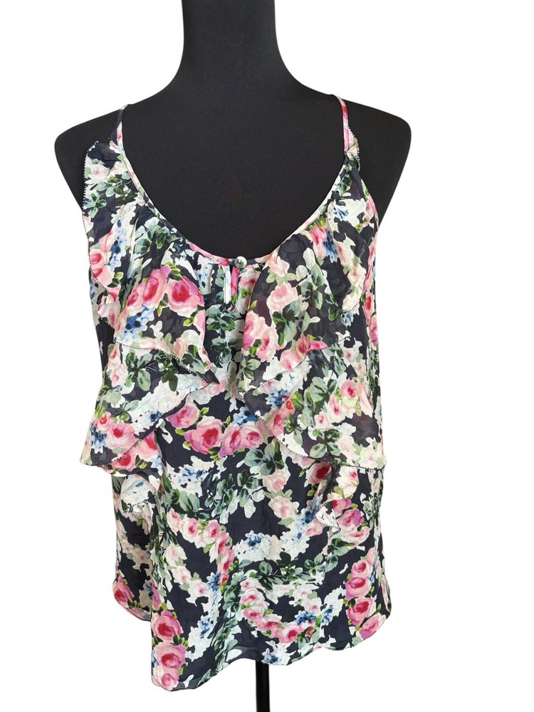 Rebecca Taylor Women’s 100% Silk V-Neck Blouse Floral Ruffled Boho Size 4