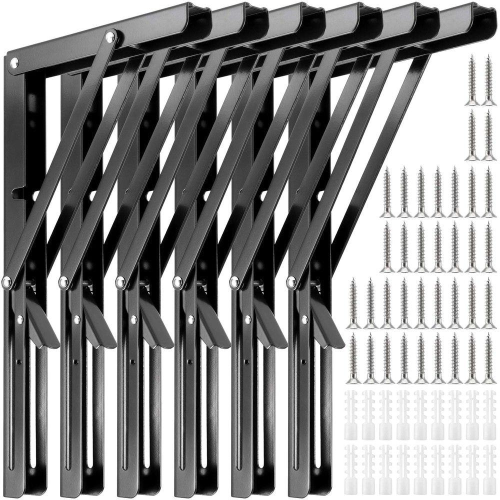 ZEONHAK 6 Pack 12 Inches Folding Shelf Brackets, Heavy Duty Collapsible Shelf...