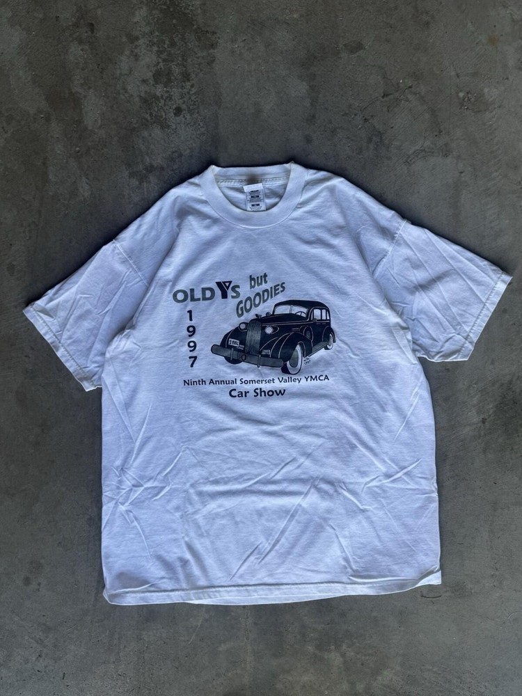 Vintage 90s  YMCA Car Show T-Shirt 1997 XL White Hot Rod 97