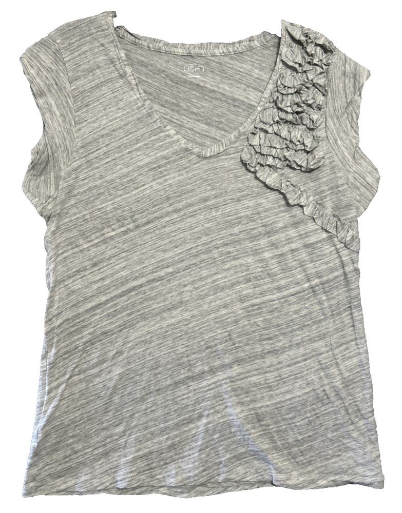 Ann Taylor Loft Women's Gray Short Sleeve VNeck Tshirt w/  Ruffle Accents Size L