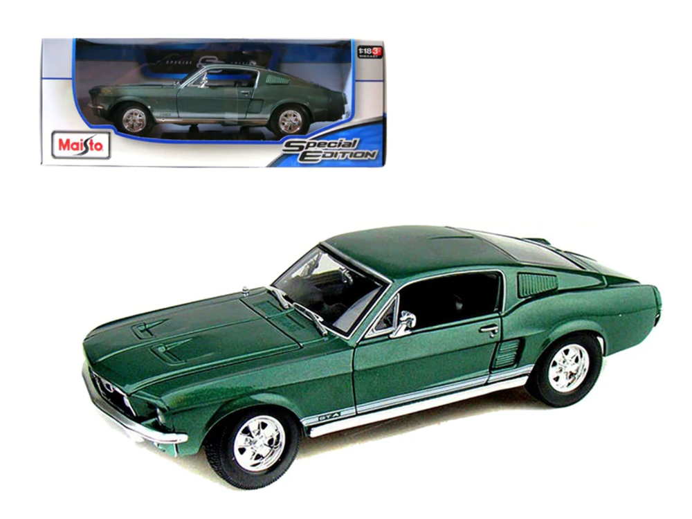 1967 Ford Mustang GTA Fastback Green Metallic with White 1/18 Diecast Model Car