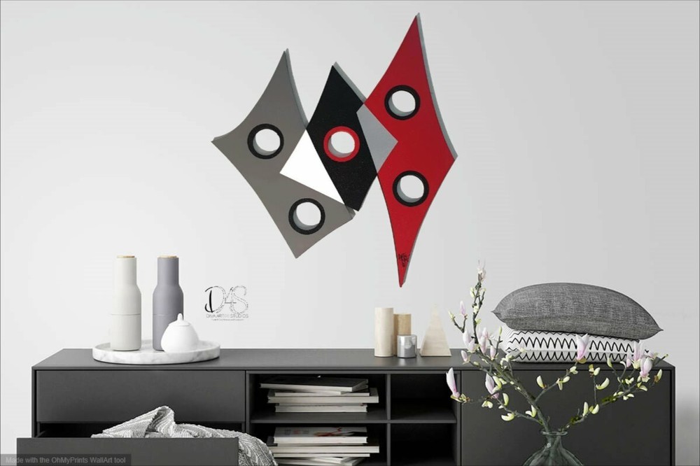 Contemporary Abstract Wall Sculpture, unique Red Black wall art 26x23 by Art69