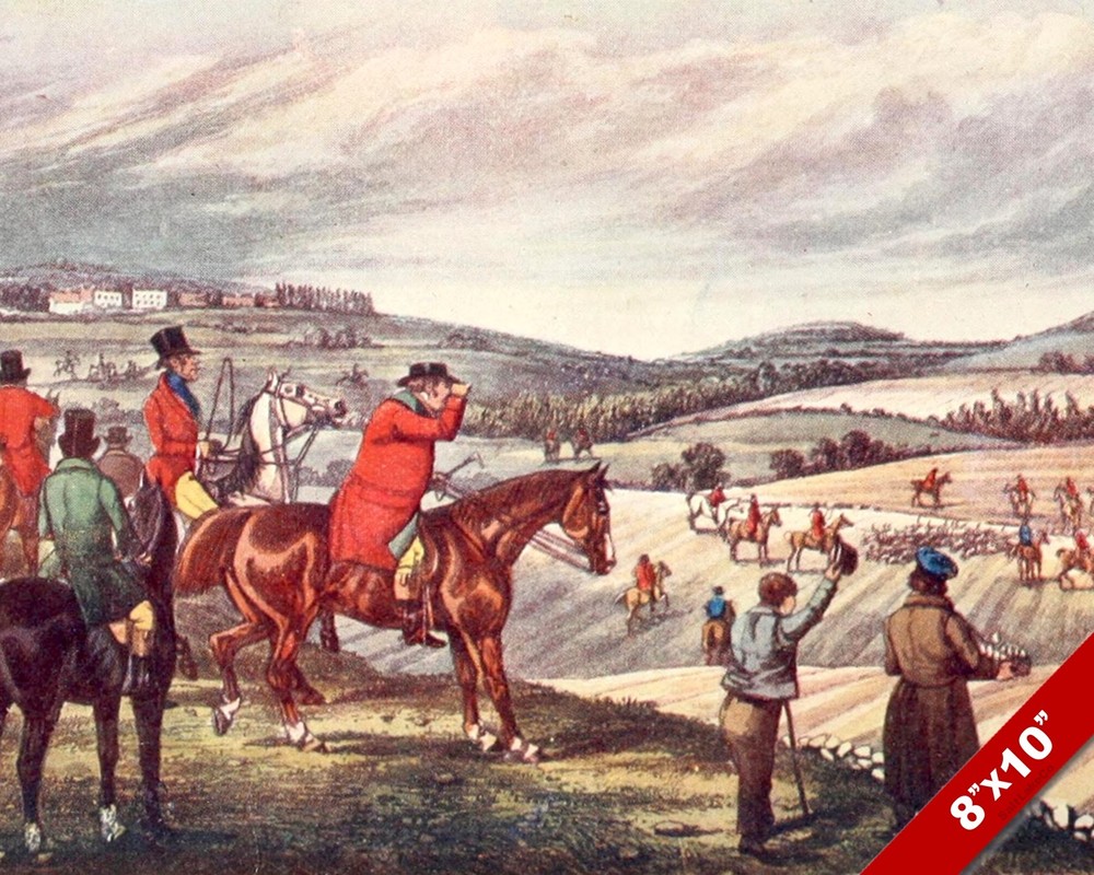 WATCHING THE FOX HUNT HORSE EQUESTRIAN HUNTING ART PAINTING REAL CANVAS PRINT