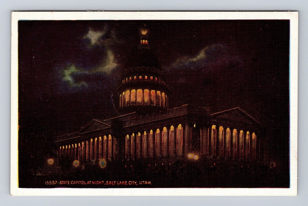 Salt Lake City UT-Utah, State Capitol At Night, Antique, Vintage Postcard