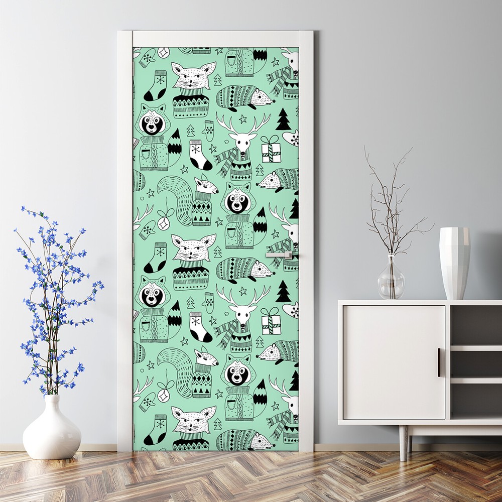 Scandinavian zoo watercolor animal decal bubble-free door sticker