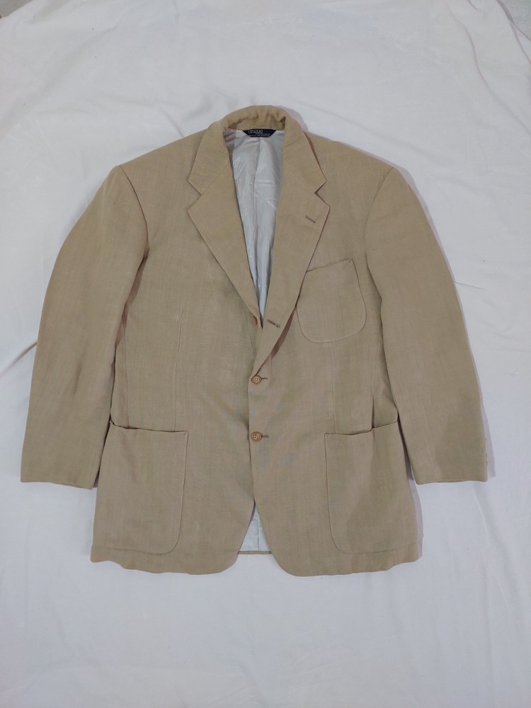 Polo Ralph Lauren Linen Vintage Blazer Made In USA Beige