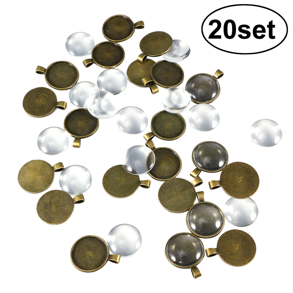 20 Set Cameo Holder for Jewelry Making Round Bezel Pendant Trays