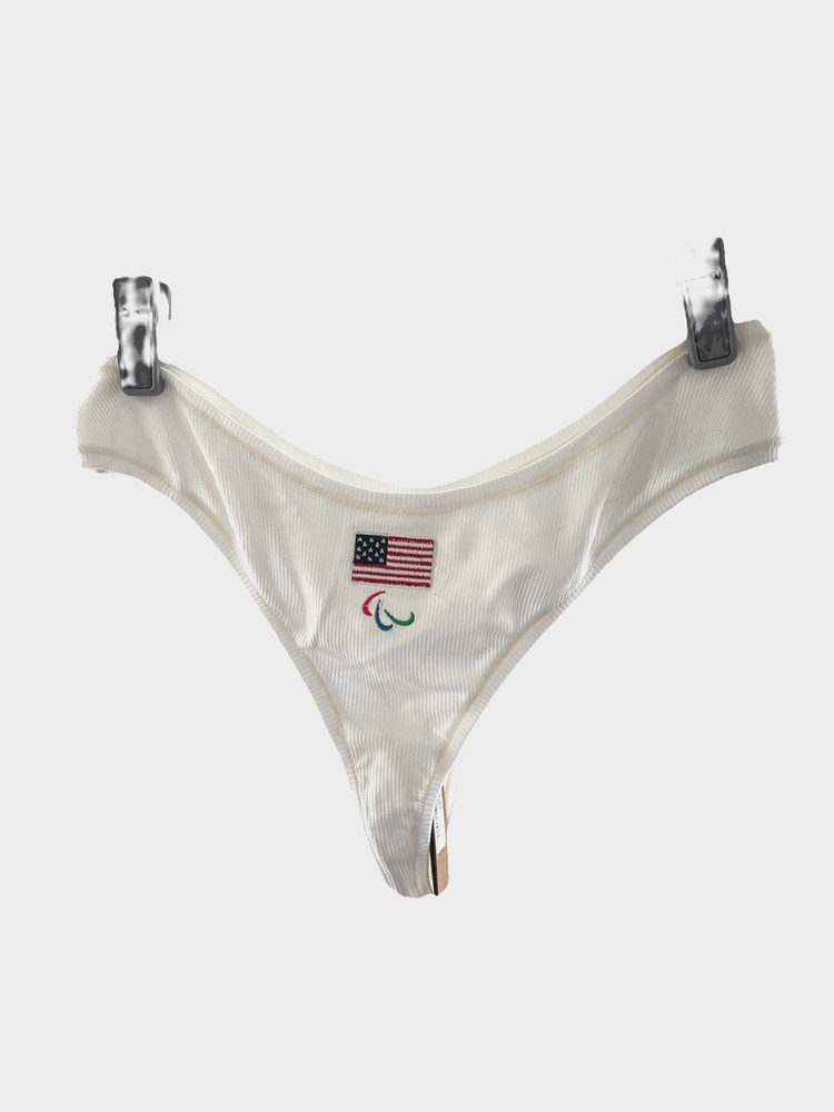 NWT Skims Team USA Logo Ribbed Dipped Thong in Sienna Women’s XL White Brand New
