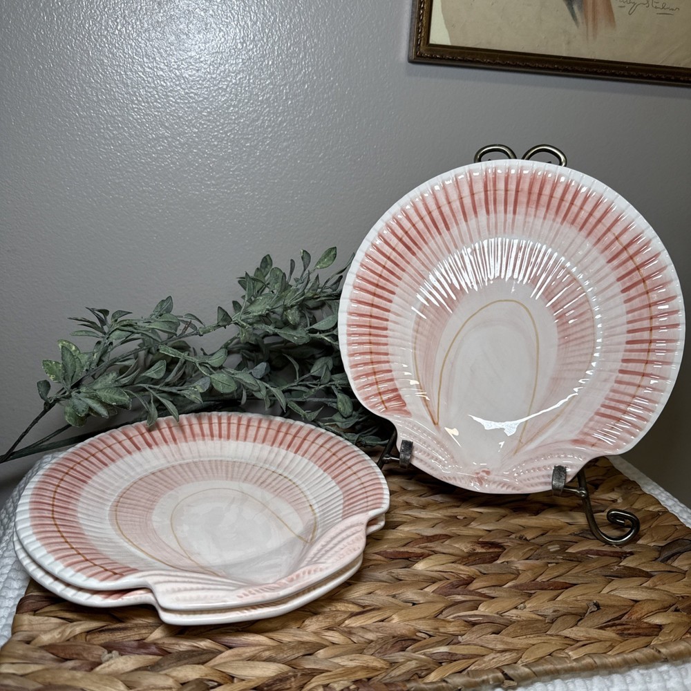 Vintage Fitz & Floyd Shell Plates Set 3 Pink Seashell 8.5” Coastal 1986 Japan