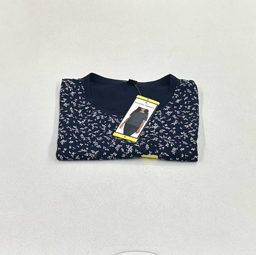 Hilary Radley Women's Short Sleeve Double Layer Blouse, Navy Combo, Size S