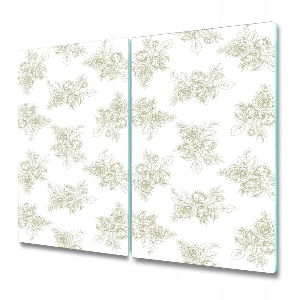 Glass Kitchen Chopping Board French floral style golden and white 2x30x52