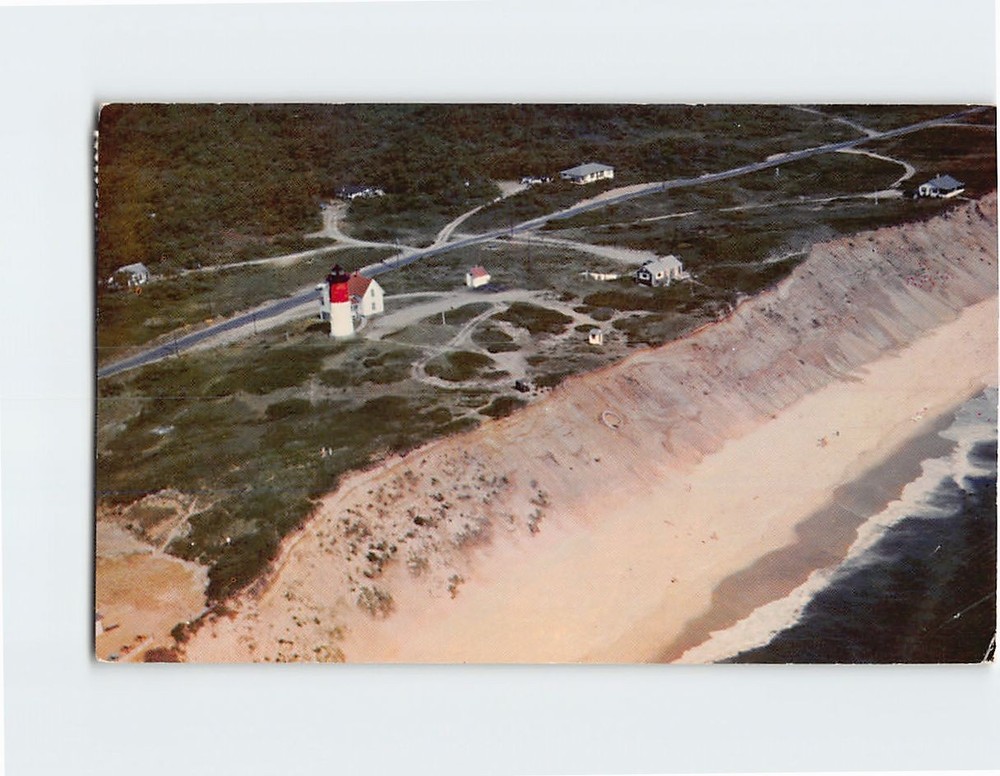 Postcard Nauset Light and Beach Eastham Massachusetts on Cape Cod USA