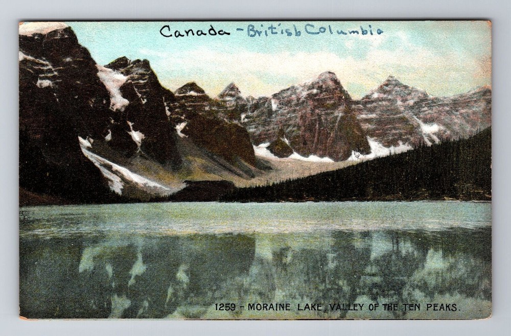 British Columbia-Canada, Moraine Lake Valley, Antique, Vintage Souvenir Postcard
