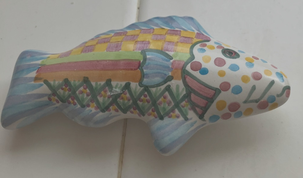 Mackenzie-Childs  Right   Facing Blue Ceramic Fish Knob/Pull,New