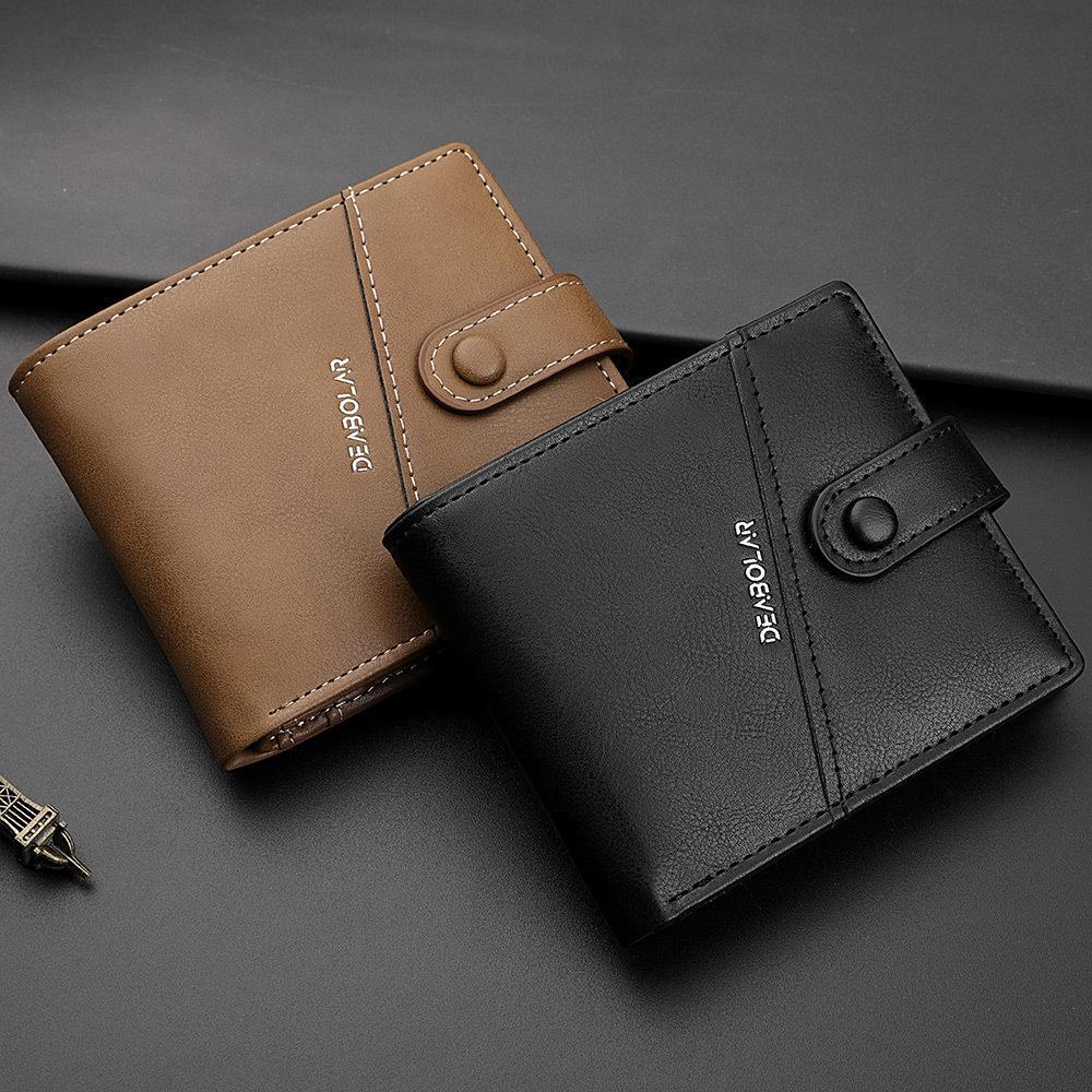 Slim Leather Button Wallet Credit Card Holder for Men Modern Solid Multicolor Mini