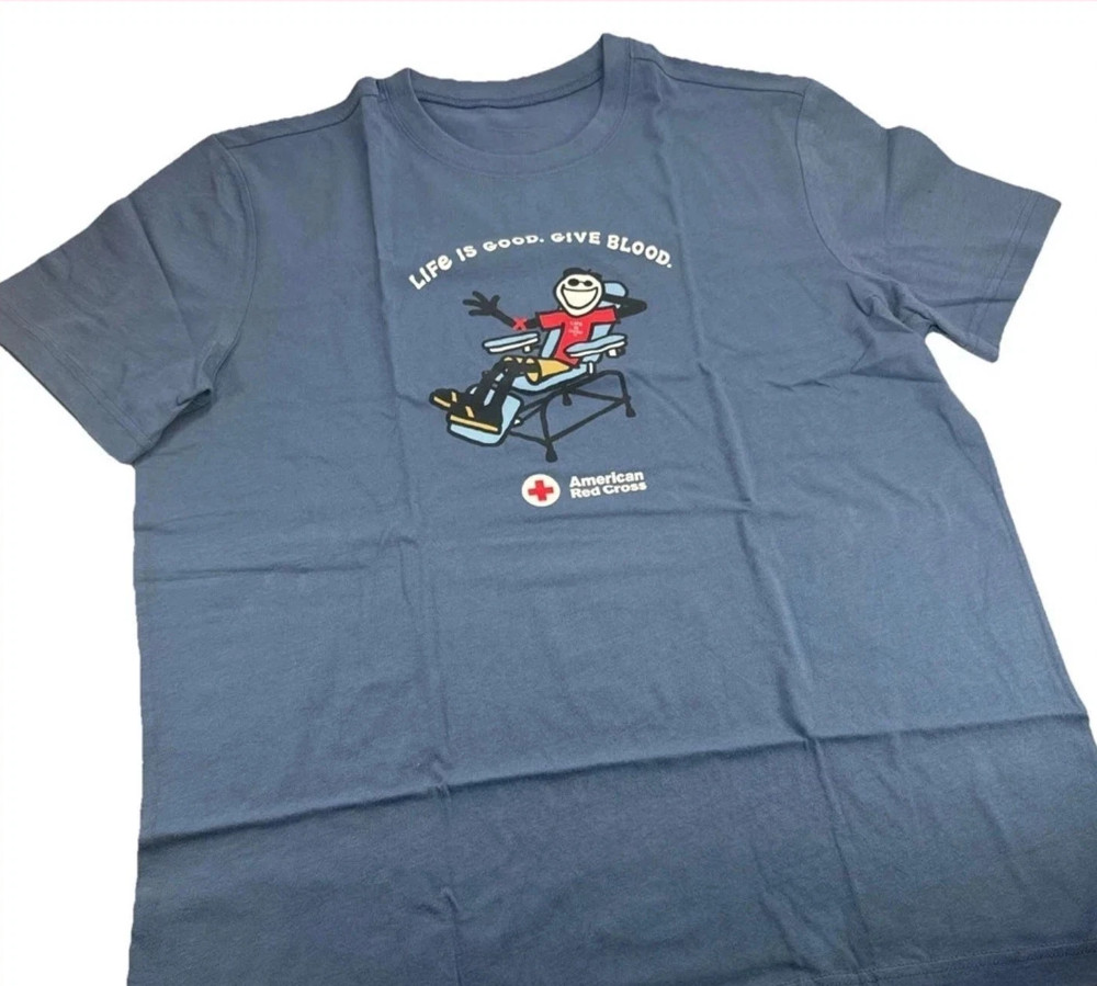 Life Is Good American Red Cross Give Blood Graphic T-Shirt - Navy