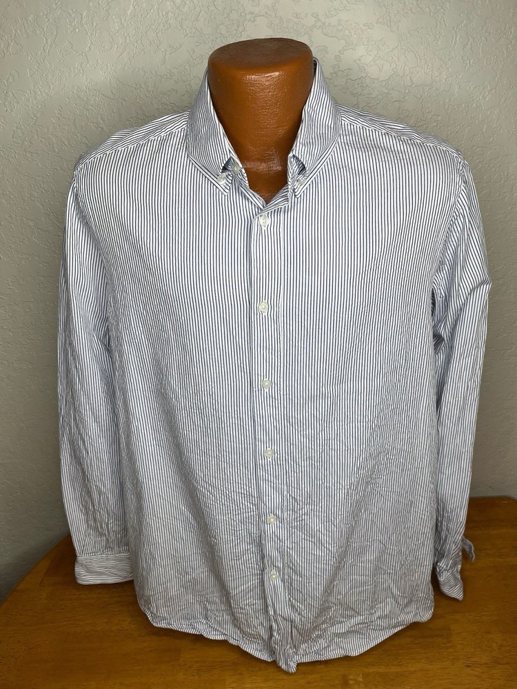 Men's Zara Seersucker L/S Button Front Shirt Large L | Striped - Cotton