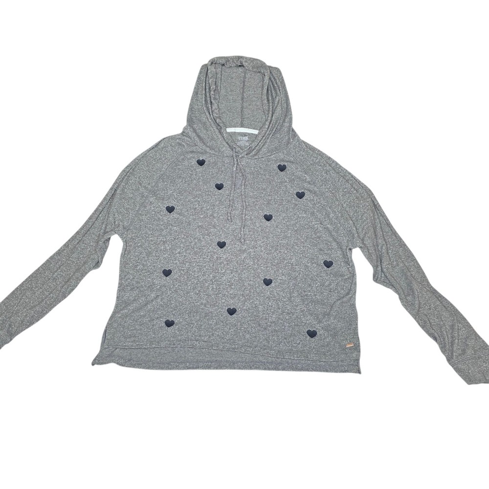 PINK by Victoria's Secret Gray Lightweight Hoodie With Embroidered Hearts. Sz LG