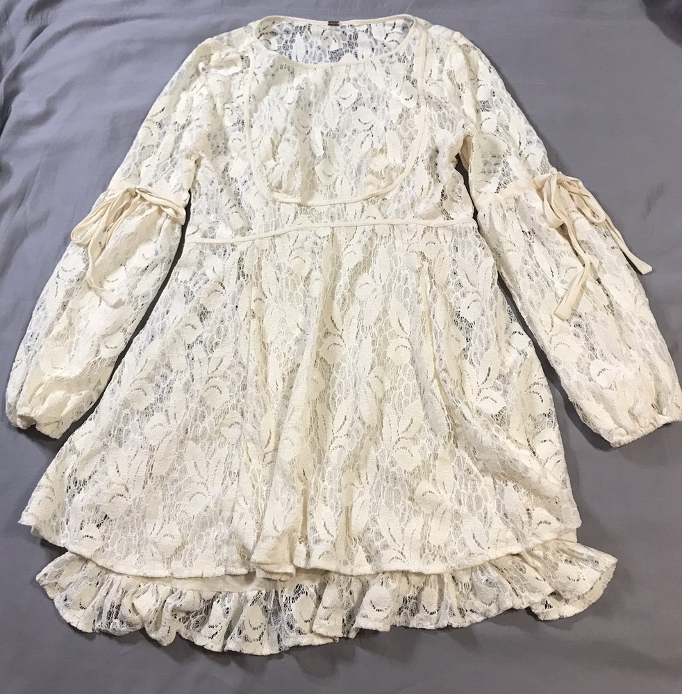 Free People Dress Womens Medium Ivory Long Sleeve Ruby Lace