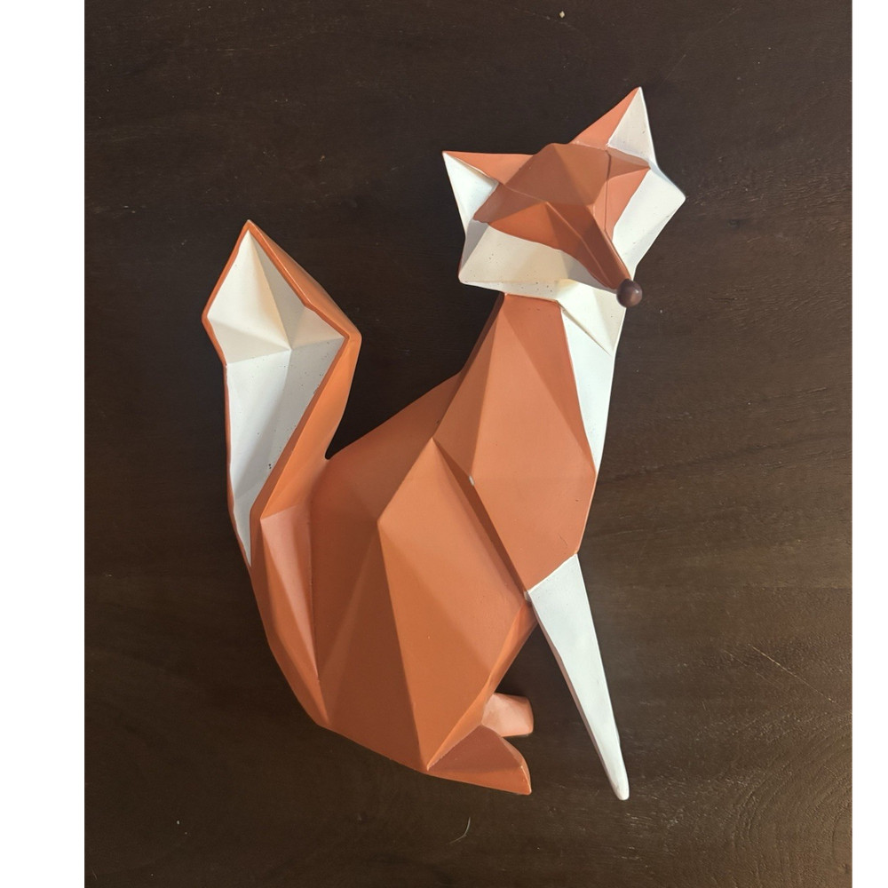 Haucoze Modern Geometric Fox Resin Figurine Orange White Decorative Sculpture