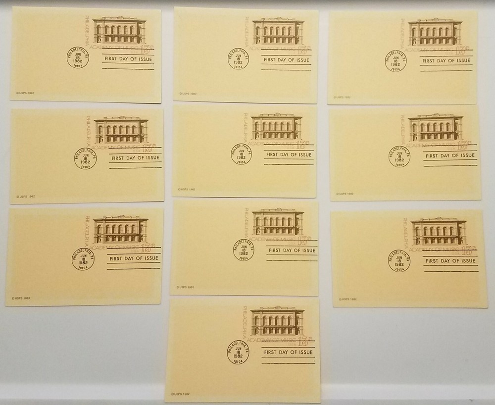 Lot of 10 UX96 1982 Philadelphia Academy Of Music First Day Issue FDC 13c-image