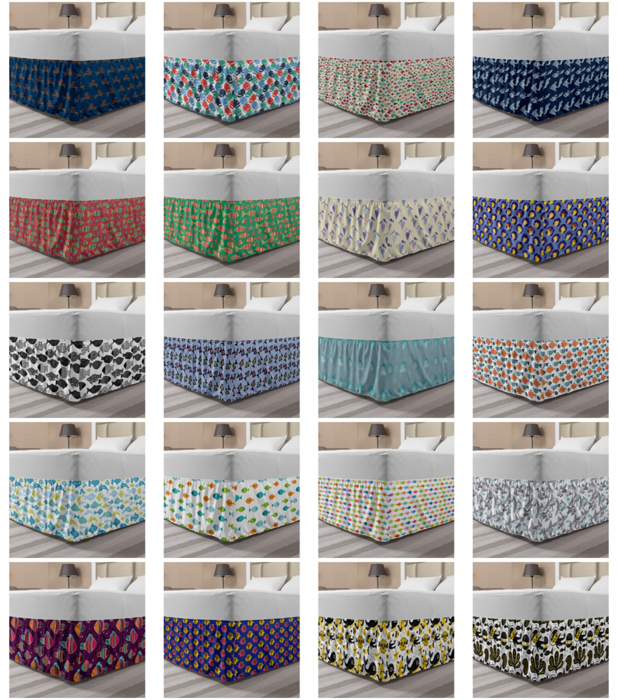 Ambesonne Fish Bedskirt Elastic Wrap Around Skirt Gathered Design