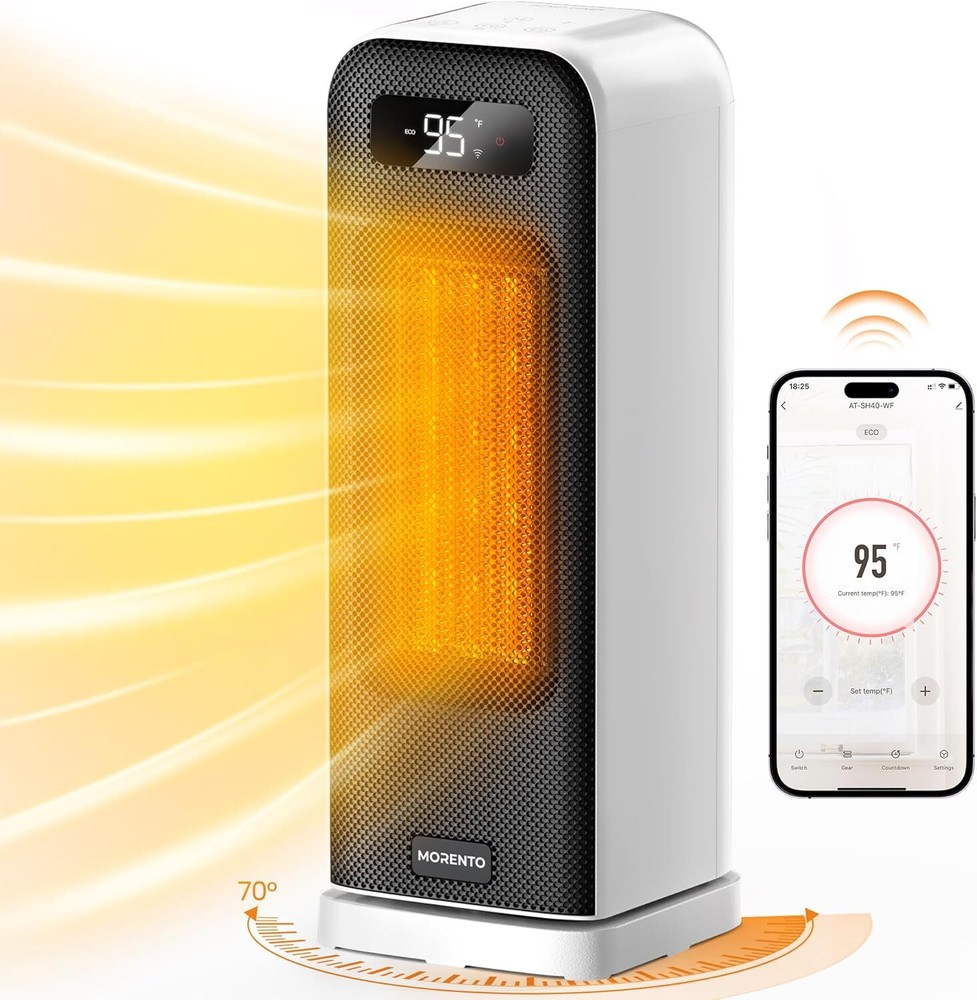 MORENTO Smart Space Heater for Indoor Use, 1500W Electric Heater, Wi-Fi White