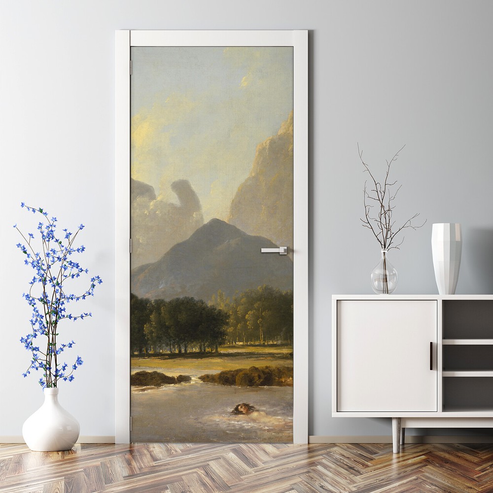 Mountains Bubble Free Peel and Stick Door Wrap Art Decal Painting wall decor